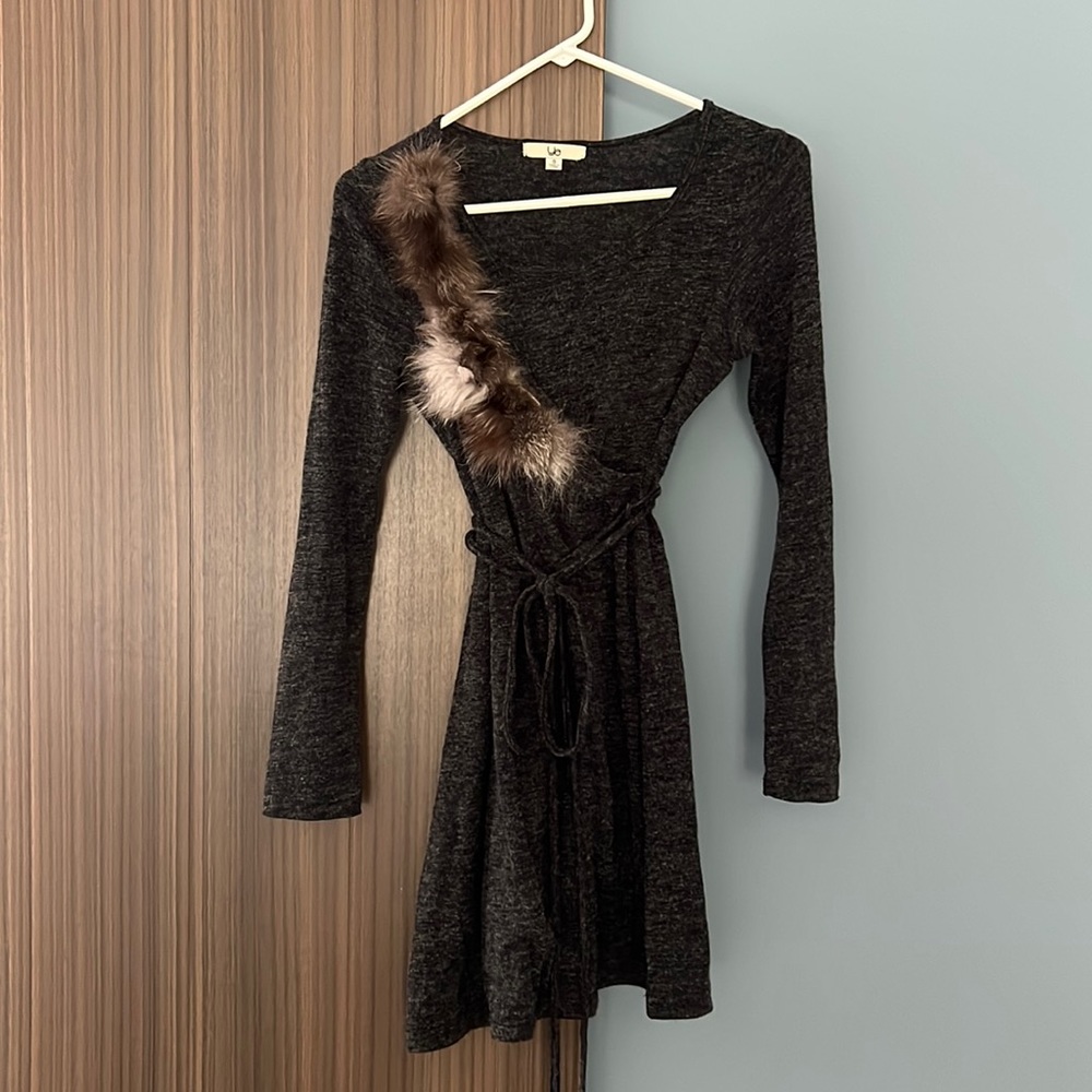 Ya Gray Winter Dress with Faux Fur Detail